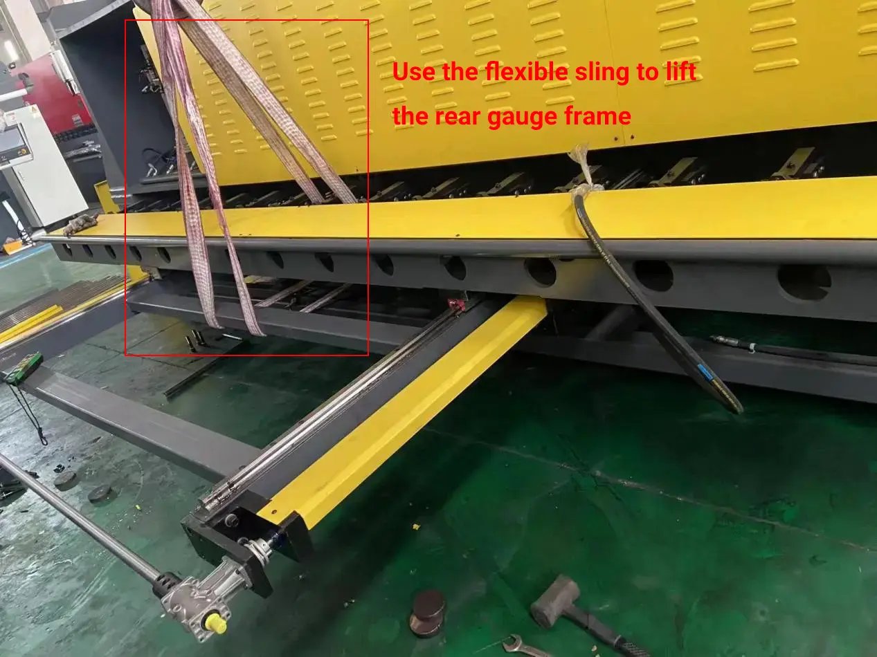 Back gauge frame hoisting