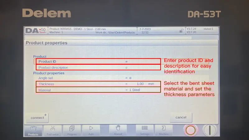 DELEM DA53T cnc press brake(arc bending) – IV - Pictures 2 Página de propriedades do controlador DA-53T