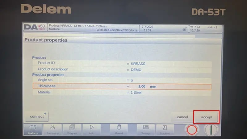 DELEM DA53T cnc press brake(arc bending) – IV - Pictures 3 Página de características do produto DA-53T Botão ACEITAR