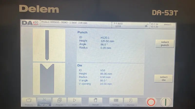 DELEM DA53T cnc press brake(arc bending) – IV - Pictures 4 Página de configuração da ferramenta DA-53T