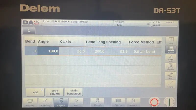 Prensa dobradeira CNC DELEM DA53T (dobra em arco) – IV - Imagens 5 Página do programa DA-53T
