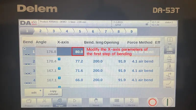 Prensa dobradeira CNC DELEM DA53T (dobra em arco) – IV - Imagens 10 Configuração do programa DA-53T concluída