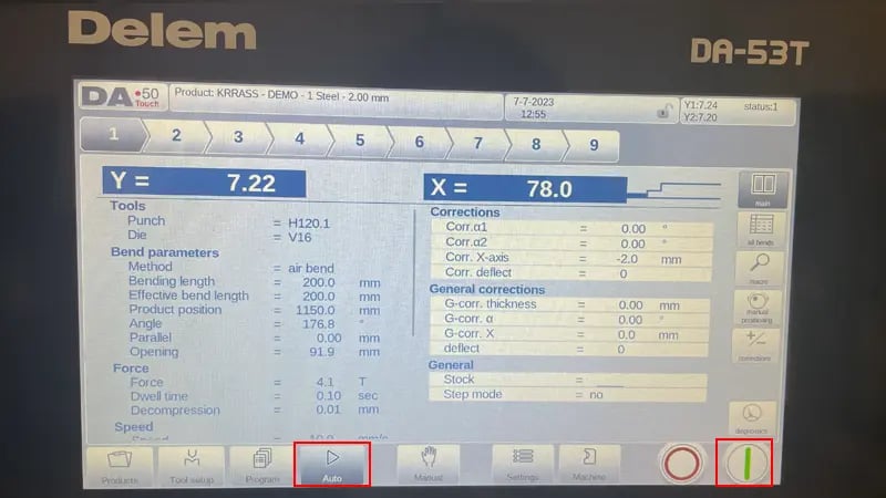 Prensa dobradeira CNC DELEM DA53T (dobra em arco) – IV - Imagens 12 Página automática DA-53T