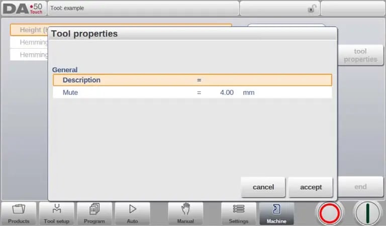 Matriz padrão - Propriedades da ferramenta