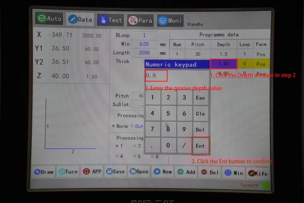 Set the groove depth in step 2