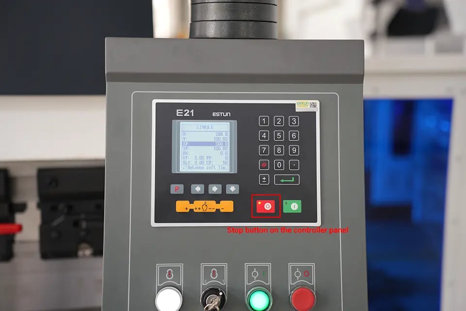 Stop button on the controller panel