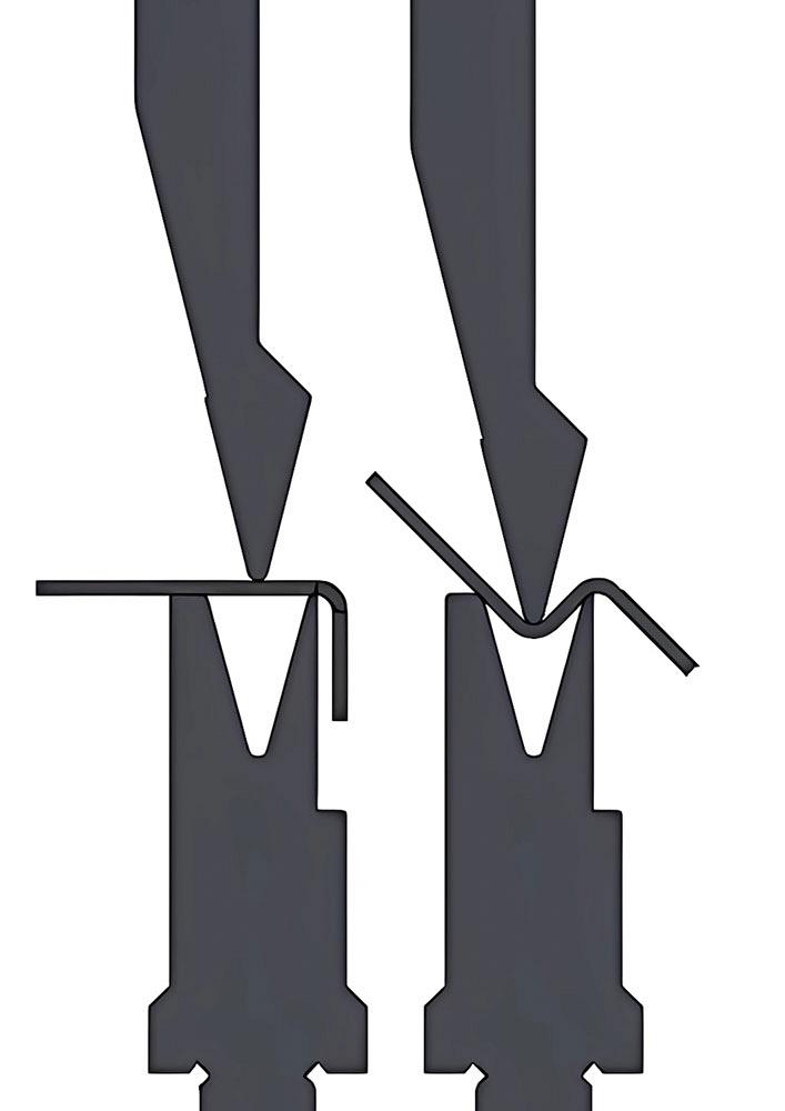 6 Myths About Press Brake Tools: Busting Them Helps You Work Better - Pictures 1 الشكل 1: يتم تخفيف قالب قياسي من الخلف للسماح بمسافة أقصر بين مراكز الانحناء وتوفير الخلوص اللازم للانحناءات المنحرفة، دون الحاجة إلى أداة إزاحة مخصصة.