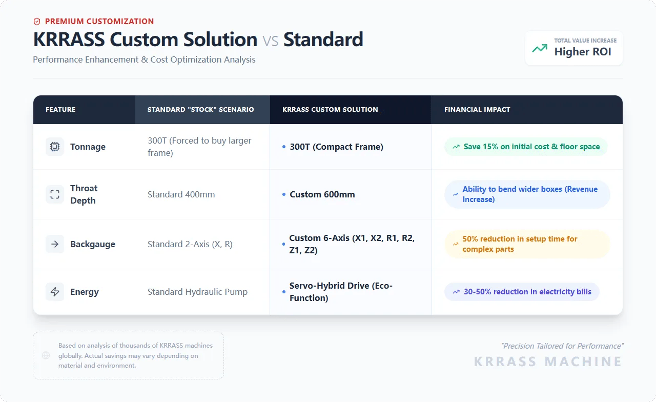 Comparison table of standard vs custom bending machine costs